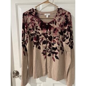Charter Club Floral Cardigan Sweater Button Front Career‎ Casual L